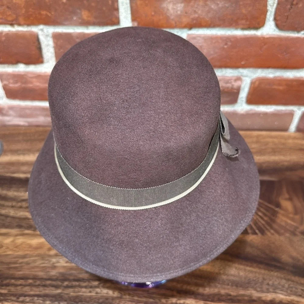 Brown Felt Cloche Hat with Ribbon - Picture 5 of 7